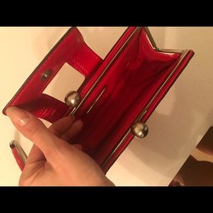 Red Clutch with round metal handle - faux leather